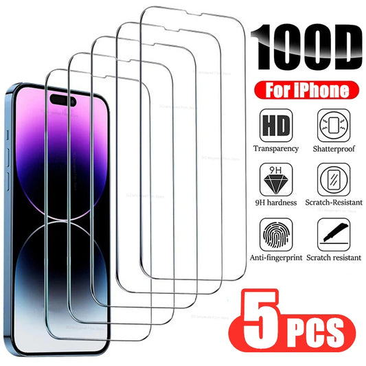 Tempered Glass Screen Protector for iPhone Models - Pack of 5