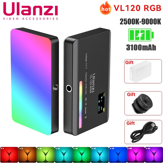 Ulanzi VL120 RGB LED Video Light Camera Light with Full Color Options, Rechargeable 3100mAh Battery, Dimmable 2500-9000K Panel Light for Photo Studio