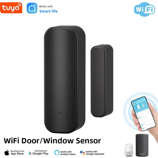 Smart WiFi Door and Window Sensor with App Notifications for Home Security - Black Color