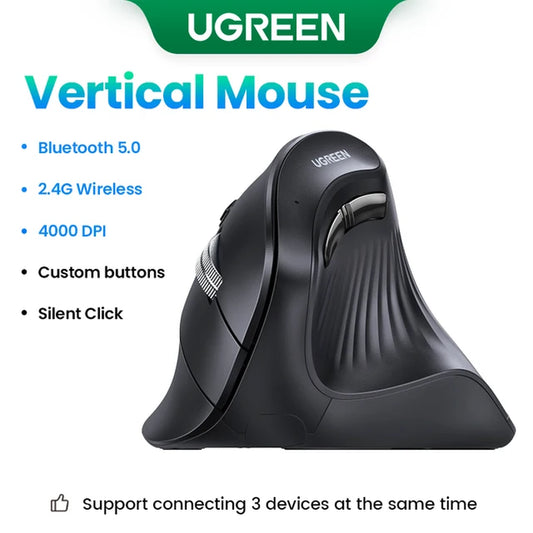 UGREEN Vertical Wireless Bluetooth5.0 Mouse with Ergonomic Design and 4000DPI for Macbook, Tablet, Laptops, Computer, and PC